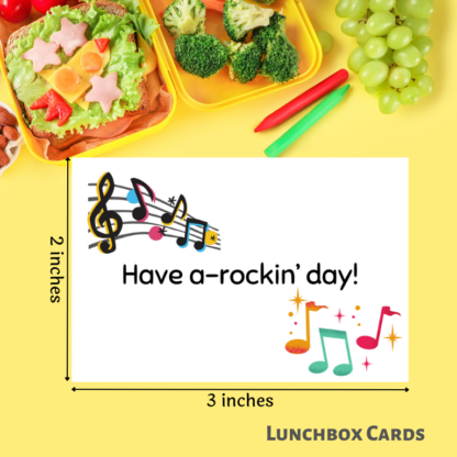 A product image of a set of 20 lunchbox cards for children. Example of a card with child's lunch