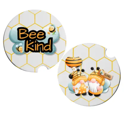 A product image of Bee Kind Car Coasters Set