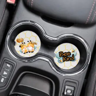 A product image of Bee Kind Car Coasters Set