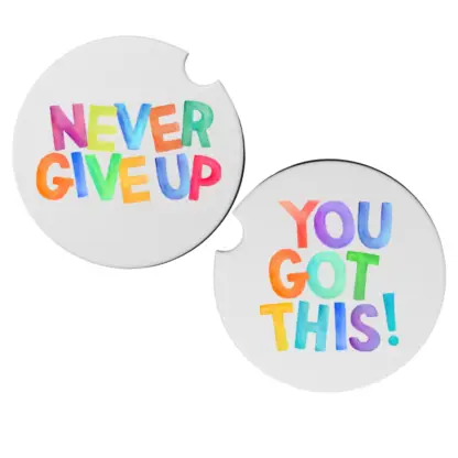 A product image of fabric motivational car coasters