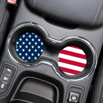 A product image of fabric USA Flag car coasters