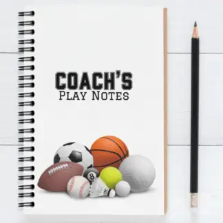 Product image of an sports journal notebook, along side a pencil